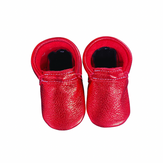 Soft Sole Leather Moccasins Tinsel Red