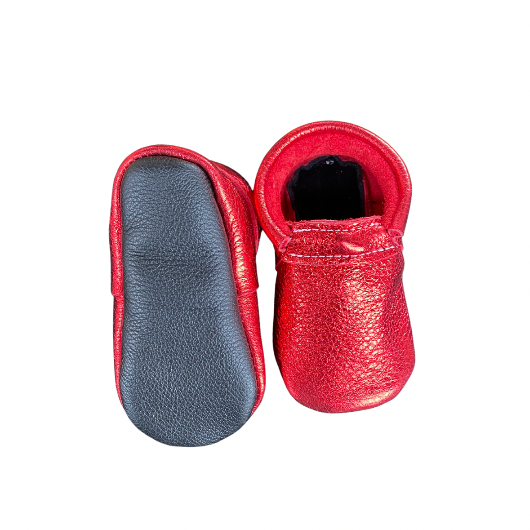 Soft Sole Leather Moccasins Tinsel Red